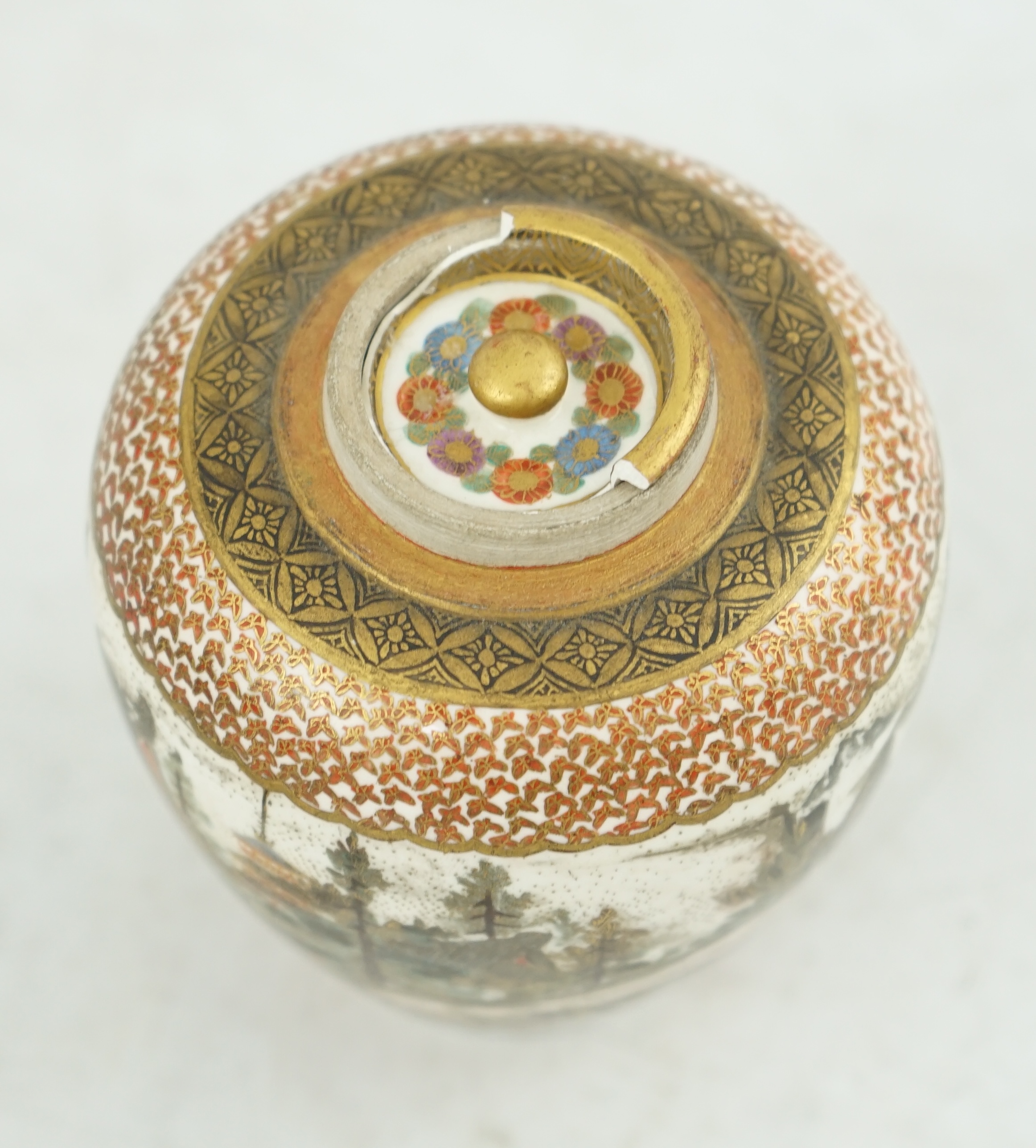 A Japanese Satsuma ovoid jar and cover, by Kinkozan, Meiji period